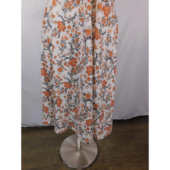 Fensace Large Cream Orange Floral Wrap V-Neck Midi Dress - Picture 4 of 11